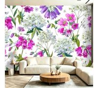 White Wall Wallpaper, 150 x 105 cm（WxH Countryside Flowers Green Leaves Wallpaper Non-Woven Art Print for Living Room Bedroom Cozy Bedroom Girl's Room Accent Wall Decor - Premium Breathable Mural