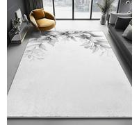 White Washable Area Rug 140 x 200 cm, Simple And Elegant Floral Art Printed Design Short Lint Non-Slip Backing Carpet For Living Room, Open-Plan Lounge Tea Rooms Country Estates Outdoor Rug