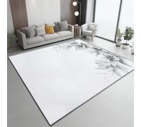 White Washable Area Rug 80 x 150 cm, Simple And Elegant Floral Art Printed Design Short Lint Non-Slip Backing Carpet For Living Room, Open-Plan Lounge Tea Rooms Country Estates Outdoor Rug