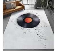 White Washable Area Rug 80 x 150 cm, Simple Musical Note Vinyl Record Printed Design Short Lint Non-Slip Backing Carpet For Living Room, Open-Plan Lounge Tea Rooms Country Estates Outdoor Rug