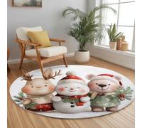 White Washable Round Rug Area Rug, Cartoon Christmas Character Santa Hat Print Large Rug with Upgrade Anti-slip PVC Material for Bedroom Classic Round Carpet Non Shedding, 210 cm