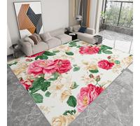 White Washable Rugs Living Room 140 x 200 cm Soft Short Pile Area Rug, Vintage Style Peonies Roses Carpet - for Indoor Bedroom Living room Dining Room Home Office