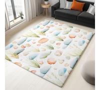 White Washable Rugs Living Room 140 x 200 cm Soft Short Pile Area Rug,Watercolour Shells Grass Rocks Carpet, for Indoor Bedroom Living room, Dining Room Home Office