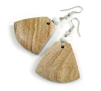 White Washed Wood Fan Earrings - 55mm Drop - Boho Inspired Natural Look