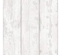 White Washed Wood Panel Effect Wallpaper Worn Distressed Grey White YL
