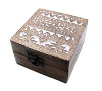 White Washed Wooden Box With Slavic Design - Decorative Storage