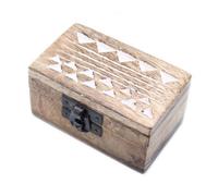 White Washed Wooden Pill Box - Aztec Design, 8.5X5.5X4 Cm