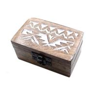 White Washed Wooden Pill Box - Slavic Design, 8.5X5.5X4 Cm