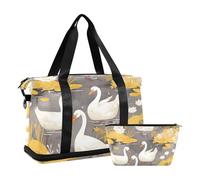 White Water Lilies Ducks Yellow Leaves Duffel Bag with Wet Pocket Adjustable Strap Tote Bag for Yoga Multifunctional for Men Women
