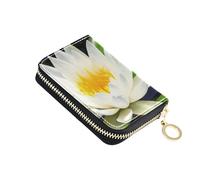 White Water Lily Floral Green Leaves Women's Wallets Zip Around Credit Card Protector RFID Blocking Ladies Zipper Card and Cash Holder