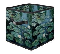 White Water Lily Painting Foldable Fabric Storage Cubes with Reinforced Handles - Large Collapsible Organizer Bins for Blankets, Space-Saving Home Storage Solution