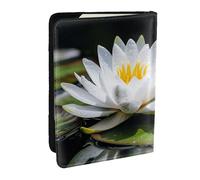 White Water Lily Passport Holder for Travel,RFID Passport Cover Wallet PU Leather Passport Card Holder Case Cute Passport Protector for Women Men