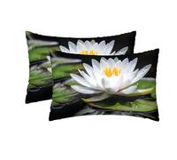 White Water Lily Silk Pillowcase for Hair & Skin, Standard Size 20"X 30" Silk Pillow Cases Satin Pillowcase with Zipper Soft Breathable Smooth Cooling Pillow Cover for Sleeping