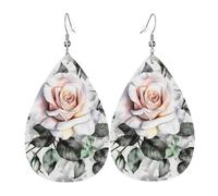 white watercolor floral earrings for women leather earings teardrop shape double sided dangle earrings lightweight earrings for women ear accessories jewelry fashion birthday gift