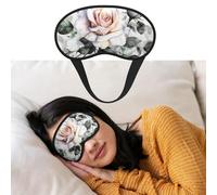 White Watercolor Floral Rose Eye Mask for Sleeping Soft Satin Sleep Shade Cover Blindfold with Elastic Strap Travel Nap Blackout Eye Shade Cover for Women Men