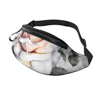 White Watercolor Floral Rose Fanny Pack for Men Women Crossbody Waist Bag Waterproof Sports Belt Bag Outdoor Hip Pack