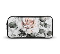 White Watercolor Floral Rose Pencil Case - Large Aesthetic Makeup Bag Multi-Purpose Pencil Pouch Cute Cosmetic Bag with Zipper Closure for Office, Home, Study & Travel