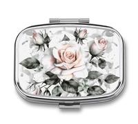 White Watercolor Floral Rose Pill Box Pill Case Cute Pill Organizer Pill Holder Medicine Pill Organizer Pill Container Daily Pill Organizer Small Pill Box Pill Case for Purse Pocket