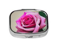 White Watercolor Floral Rose Print Pill Box Square Pill Case 2 Compartment Small Metal Medicine Organizer Portable Travel Pillbox for Pocket Purse Cute Mini Pill Container to Hold Daily Vitamins