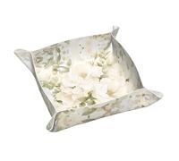 white watercolor floral rose Printing Leather Storage Tray Waterproof and easy to clean for neatly keys, jewelry, makeup and other small items Medium 9.8X9.8 in