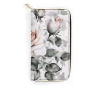White Watercolor Floral Rose Slim Thin Credit Card Wallet, PU Leather Bifold Cash Wallet, Zipper Coin Pocket Id Window Wallet Storage Bag Wallet Coin Purse Pouch Change Holder Small with Zipper for Me