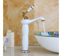 White Waterfall Faucet Ceramic Handle Finish Bathroom Basin Sink Faucet Hot & Cold Mixer Deck Mounted White Painting Tap, GCBKOPY
