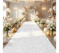 White Wedding Aisle Runner: 4FT×15FT Sequin Fabric - Sparkly Carpet Runner for Thanksgiving Day Bridal Shower Outdoor Grass Floor Indoor Rug Runner Hallway Decor