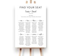 White Wedding Seating Plan Sign - Minimalist Wedding Seating Chart - Modern Script Reception Table Plan, A3, A2, A1, Premium Foamboard