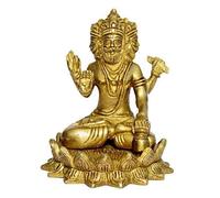White Whale Brass Brahma Sitting on Lotus Statue Hindu Religion God Sculpture Idol Statue Murti