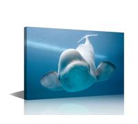 White Whale in Alaska Wall Art Painting on Canvas Beluga Whales Bedroom Wall Art Modern Home Decor Ocean Animals House Decor for Living Room Bathroom Pictures Stretched on Wooden Frame, 18x12in