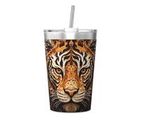 White-Whiskered Tiger Printed conical Straw Thermos Cup, Insulated Straw Cup, Perfect for Gym use or Taking with You
