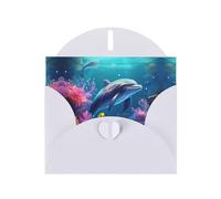 White WHJSHOP Beautiful Underwater World Dolphins Coral Prints Greeting Card - High-End Pearlescent Paper Double Sided Pearl Effect Love Buckle Pearl Paper Envelope