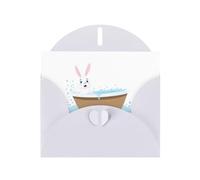 White WHJSHOP Bunny taking a bath Prints Greeting Card - High-End Pearlescent Paper Double Sided Pearl Effect Love Buckle Pearl Paper Envelope