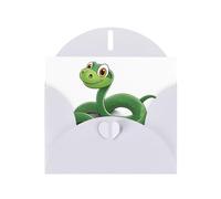 White WHJSHOP Cartoon little green snake Prints Greeting Card - High-End Pearlescent Paper Double Sided Pearl Effect Love Buckle Pearl Paper Envelope