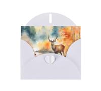 White WHJSHOP Deer by the river Prints Greeting Card - High-End Pearlescent Paper Double Sided Pearl Effect Love Buckle Pearl Paper Envelope