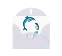 White WHJSHOP Dolphins and Mermaids Prints Greeting Card - High-End Pearlescent Paper Double Sided Pearl Effect Love Buckle Pearl Paper Envelope