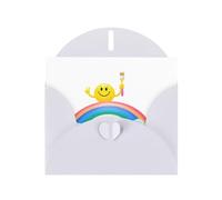 White WHJSHOP Draw a rainbow smiley face Prints Greeting Card - High-End Pearlescent Paper Double Sided Pearl Effect Love Buckle Pearl Paper Envelope