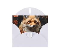 White WHJSHOP Fox and Flowers Prints Greeting Card - High-End Pearlescent Paper Double Sided Pearl Effect Love Buckle Pearl Paper Envelope