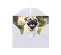 White WHJSHOP Funny Happy Pug Dog Prints Greeting Card - High-End Pearlescent Paper with Double-Sided Pearl Effect