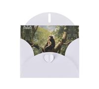 White WHJSHOP Monkey sitting on a tree Prints Greeting Card - High-End Pearlescent Paper Double Sided Pearl Effect Love Buckle Pearl Paper Envelope