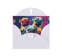 White WHJSHOP Multiple Dogs Pop Art PUgs Prints Greeting Card - High-End Pearlescent Paper Double Sided Pearl Effect Love Buckle Pearl Paper Envelope