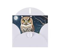 White WHJSHOP Owl at Night Prints Greeting Card - High-End Pearlescent Paper Double Sided Pearl Effect Love Buckle Pearl Paper Envelope
