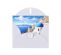 White WHJSHOP Santorini Greek Island sea View Prints Greeting Card - High-End Pearlescent Paper Double Sided Pearl Effect Love Buckle Pearl Paper Envelope