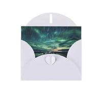 White WHJSHOP Sea under the Aurora Borealis Prints Greeting Card - High-End Pearlescent Paper Double Sided Pearl Effect Love Buckle Pearl Paper Envelope