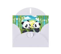 White WHJSHOP Two happy pandas Prints Greeting Card - High-End Pearlescent Paper Double Sided Pearl Effect Love Buckle Pearl Paper Envelope