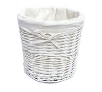 White Wicker Round Bin Basket With Removable Lining (26 x 26.5 cm)