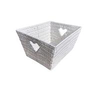 White Wicker Storage Basket 43 x 33 x 23cm - White Woven Hamper Basket - Heart Cut Out Laundry Hamper - Decorative Storage Organiser