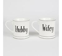 White Wifey and Hubby Mugs - Set of 2 - Great Wedding Present for The Bride and Groom