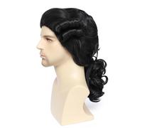 White Wig Colonial Style Historical Costume Accessory Wavy Ponytail Design (Black)