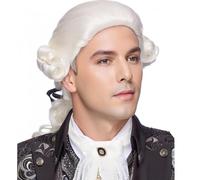 White Wig Colonial Style Historical Costume Accessory Wavy Ponytail Design (White)